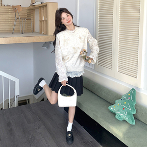 小香风毛衣马甲蕾丝打底套装女2025春秋新款减龄高级感针织两件套图片