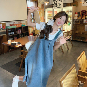 韩版甜美学院风牛仔背带裙女2025夏季新款法式宽松显瘦减龄长裙子图片