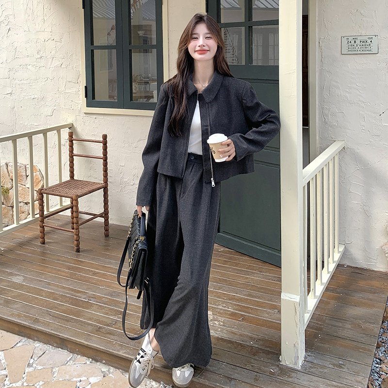韩版盐系气质显瘦短款上衣套装女2025春秋季新款a字半身裙两件套,女装套装/套裙,2C277