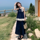 韩系设计感蕾丝拼接套装女2025夏季新款绝美挂脖背心半身裙两件套，女装套装/套裙，2C233