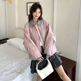 粉色复古牛仔拼接外套2025新款女春秋韩系甜酷高级感今年流行夹克，女装短外套，2C166