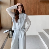 现货！2025新款秋装时尚套装马甲＋阔腿牛仔裤2件套套装P175K238，女装套装/套裙，2C320