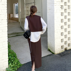 盐系穿搭独特松弛感假两件上衣套装裙女秋季2025新款半身裙两件套图片
