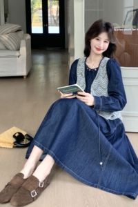 法式牛仔两件套连衣裙2026春季新款女装套装2C227/6601/P165K268图片