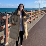 韩版中长款拼色连帽羽绒服女2025冬季新款加厚显瘦减龄白鸭绒外套，女装羽绒服，2C159