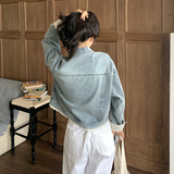 浅蓝色牛仔外套女春秋2025新款韩系设计感超好看宽松休闲夹克上衣，女装短外套，2C218