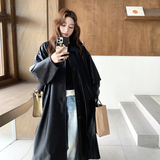 现货2026春格子拼接长款皮风衣外套2B233-9752-P175控238，女装皮衣，2B233