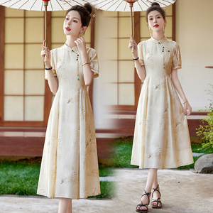 碎花改良旗袍连衣裙女2025年夏季新款新中式立领风裙子图片