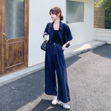 现货：夏装新款时尚水洗牛仔上衣阔腿裤两件套2C135-5097P145K208，女装套装/套裙，2C135