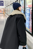 黑色大翻领羊羔毛工装派克服女冬季新款今年流行爆款加厚棉服外套，女装棉衣/棉服，2C086