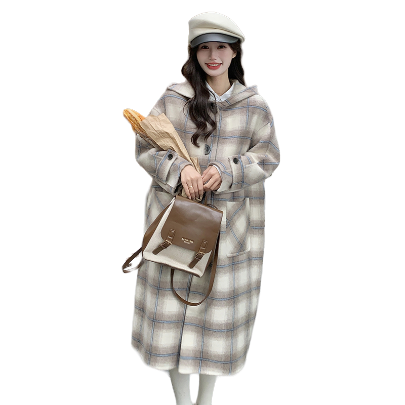 韩版格纹双面呢羊绒大衣女2025年秋冬季新款加厚显瘦羊毛呢子外套,女装毛呢外套,2C220