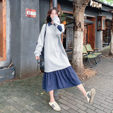 【现货】2026秋装撞色拼接灰色连衣裙2C056-6807-P120控178，女装连衣裙，2C056
