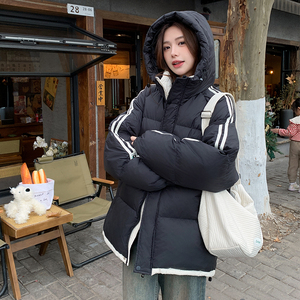 休闲黑色高级感90白鸭绒羽绒服女冬季2024新款加厚短款面包服外套图片