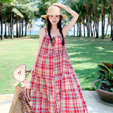 2026新款夏装现货格子吊带连衣裙格子长裙2547-P125控188，女装连衣裙，2D009
