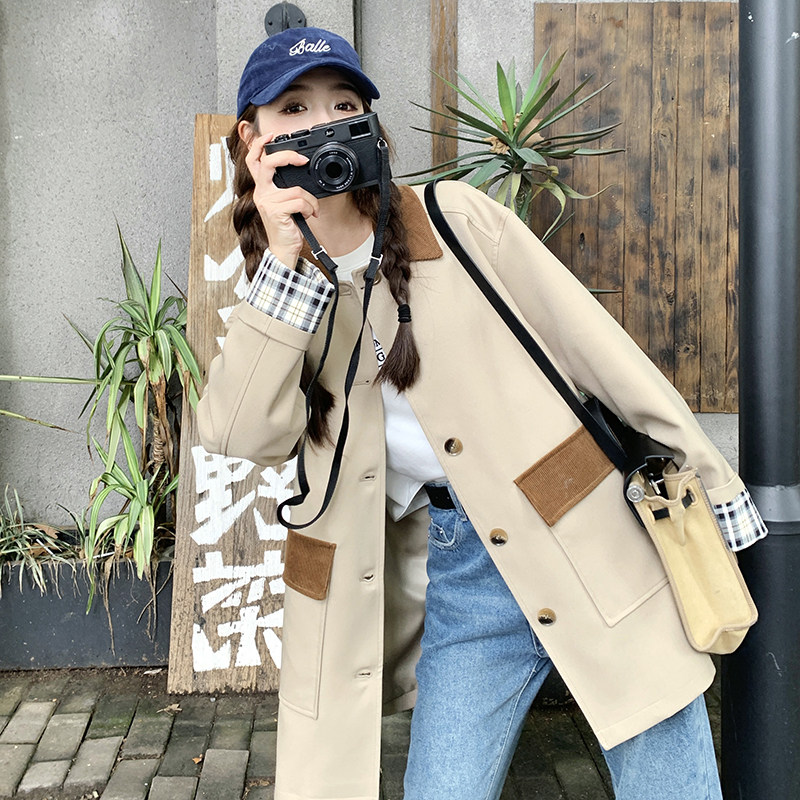 现货2025秋装新款数据好！撞色风衣外套8055-P165-k228,女装风衣,2C299
