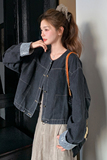 蕾丝拼接短款牛仔外套女春秋2025新款小个子夹克上衣流行爆款气质，女装短外套，2C087