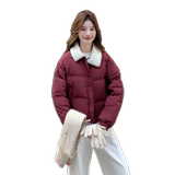 韩版甜美减龄短款羽绒服女2025冬季新款显瘦加厚酒红色白鸭绒外套，女装羽绒服，2C009