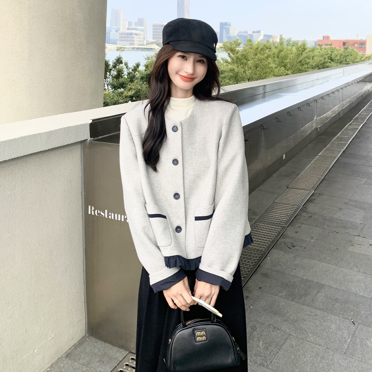 撞色木耳边小香风外套女2025秋季新款法式高级感名媛气质短款上衣,女装短外套,2C166