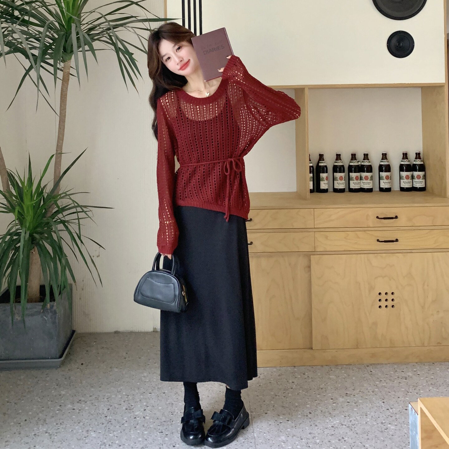 2025春秋季新款韩版针织小衫吊带裙两件套女高级感显瘦连衣裙套装,女装套装/套裙,2C307