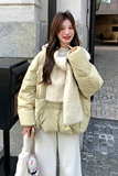 现货针织连帽披肩配浅黄色短款羽绒服5817-P275-K398，女装羽绒服，2C159