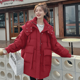 羽绒服女中长款连帽宽松90白鸭绒保暖外套加厚面包服2237P358K498，女装羽绒服，2C166