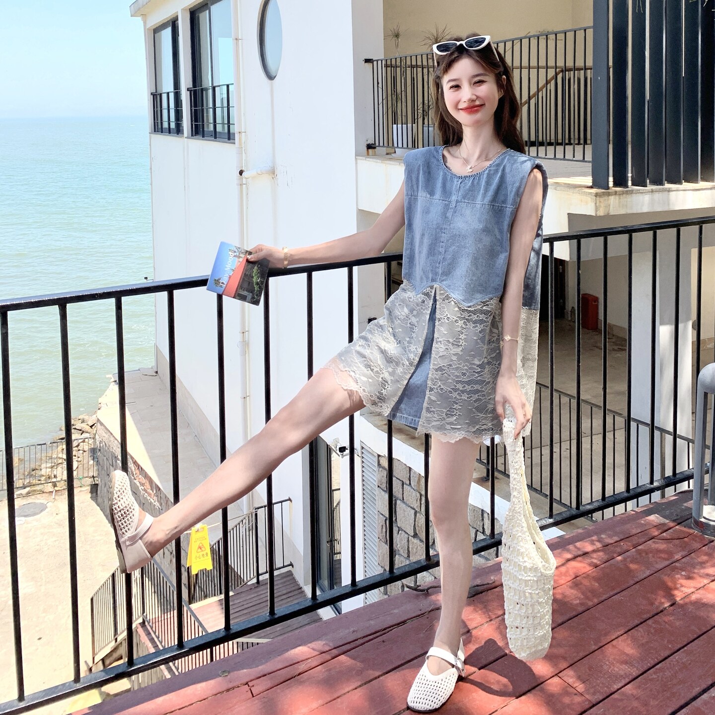 现货：夏装新款牛仔拼接蕾丝马甲短裤两件套2C135-8866P145K218,女装套装/套裙,2C135
