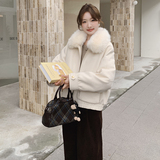 时尚大毛领鹿皮绒羽绒服女2024冬季新款小个子加厚保暖白鸭绒外套，女装羽绒服，衣珂纱朗