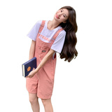 甜美粉色背带裤女2025夏季新款小个子宽松显瘦减龄高腰短裤，女装连体裤，2D045