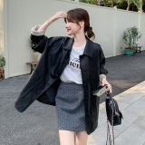 时尚设计感拼色皮衣外套女2025秋季黑色韩系通勤风高级感淡人上衣，女装皮衣，2C259