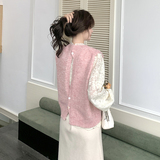 粉色针织马甲套装女2025春季新款韩系超好看甜美减龄蕾丝衫两件套，女装套装/套裙，2C166