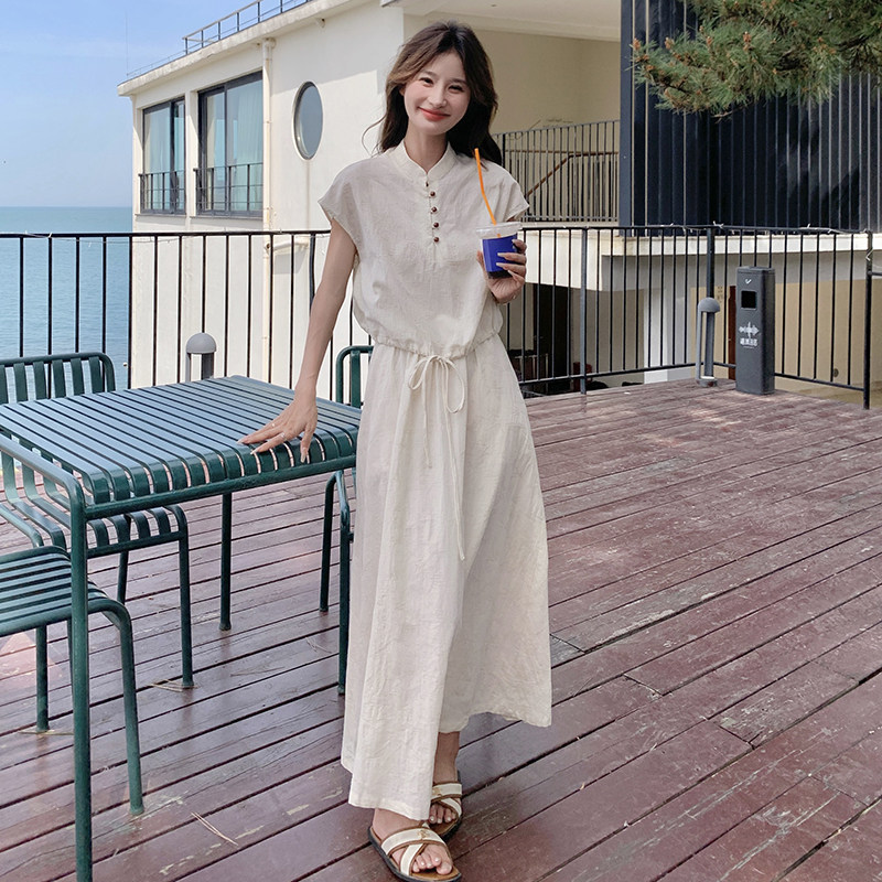 夏季超仙文艺气质半身长裙女2025新中式无袖花苞上衣套装裙两件套,女装套装/套裙,2C122