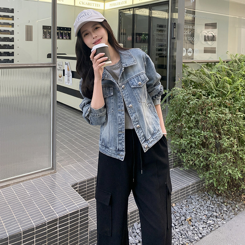 字母拼接牛仔外套女春秋2025新款韩系流行短款小个子上衣爆款减龄,女装短外套,2C215