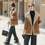 2025冬季新款兔毛休闲皮毛一体麂皮绒机车服外套，女装短外套，自然秀