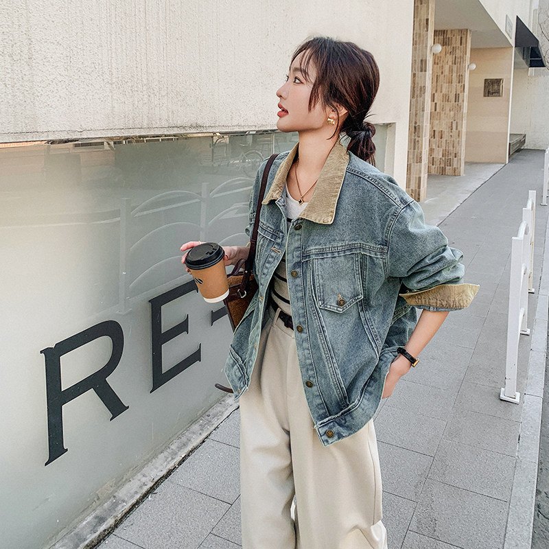 新品现货附买家秀休闲复古拼色牛仔浅蓝色外套360-P145-K198,女装短外套,2C075