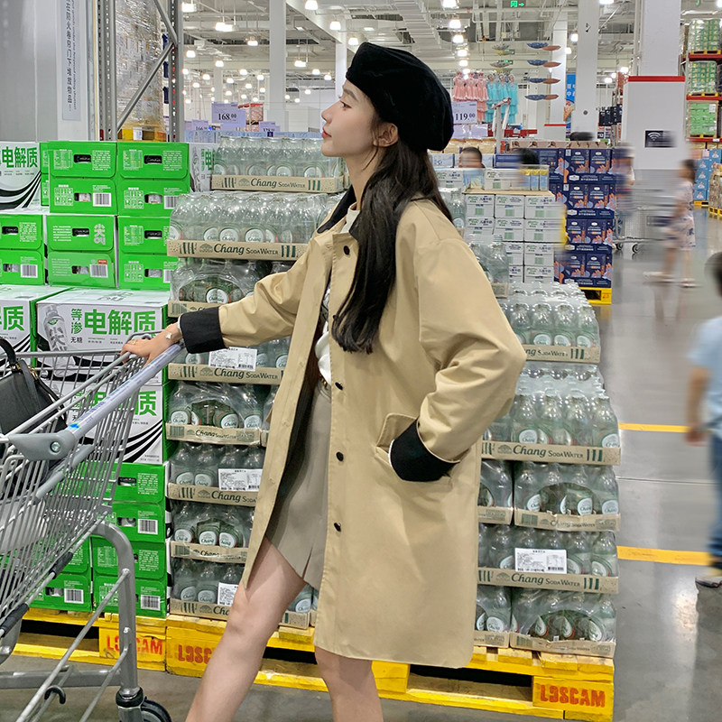 韩式卡其色中长款风衣女春秋2025新款超火好看高级感减龄大衣外套,女装风衣,2C299