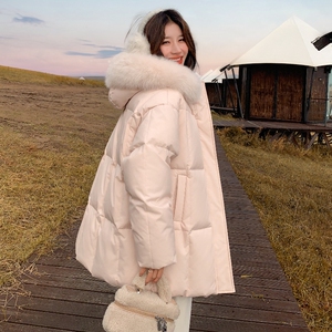 新款现货！冬季粉色加厚真狐狸毛领格子羽绒服D926-P350K448图片