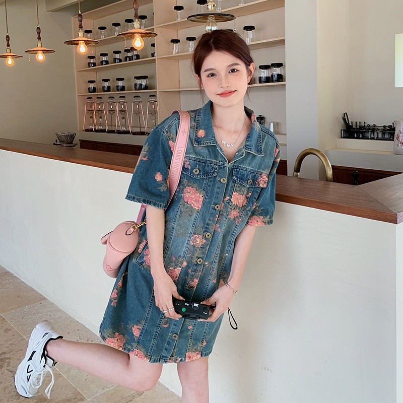 现货2025夏季新款花色牛仔裙2C098-8875P125K178,女装连衣裙,2C098
