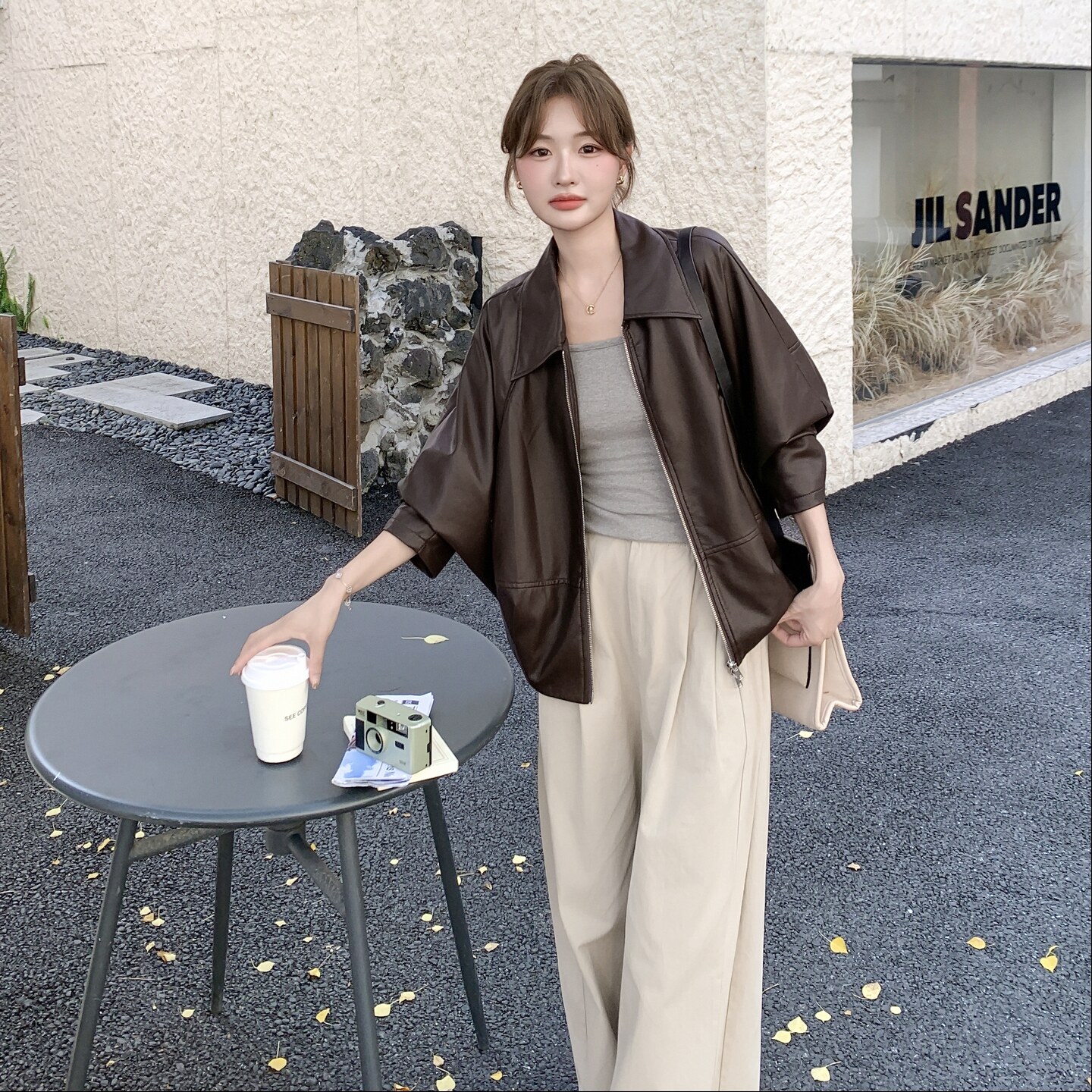 2026春装新款短外套时髦蛋白皮咖色皮衣外套女2C325-528P155K228,女装西装,2C325