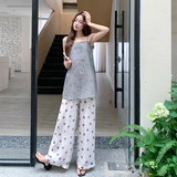 灰色蕾丝吊带阔腿裤套装女夏2025新款两件套韩系轻熟风小众爆款，女装套装/套裙，2C052