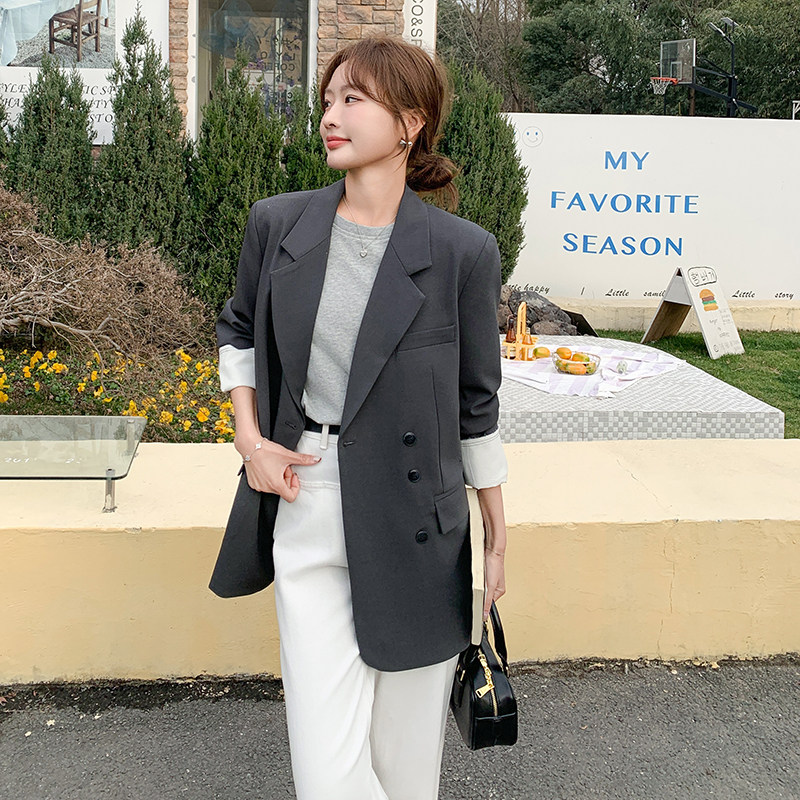 休闲灰色西装外套女秋季2025年新款好看高级小众气质职业西服上衣,女装西装,2C126