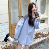 超好看拼接海军领长袖衬衫女2025秋季新款韩系甜美小个子连衣裙潮，女装衬衫，2C159