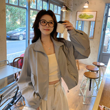 蓝色短款皮衣外套女2025春季新款韩系超火减龄小个子机车夹克上衣，女装短外套，2C022