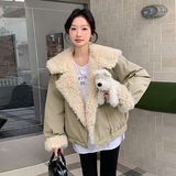 主推现货羊卷毛拼接派克服外套加厚羽绒服内胆5836-P235-K348，女装羽绒服，2C159