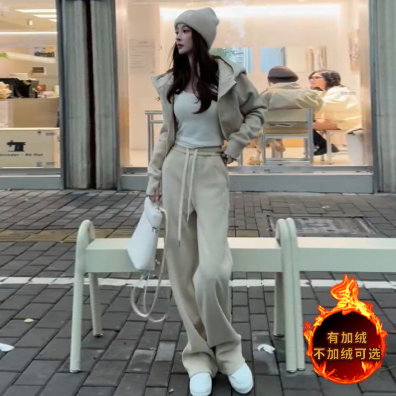 女秋冬韩系穿搭一整套洋气时尚高级感连帽卫衣长裤休闲两件套装潮,女装套装/套裙,2C310