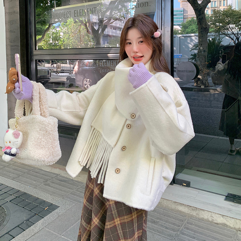 韩版洋气短款双面羊毛呢子大衣女2025秋冬季新款显瘦保暖毛呢外套,女装毛呢外套,2C115
