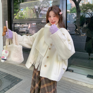韩版洋气短款双面羊毛呢子大衣女2025秋冬季新款显瘦保暖毛呢外套图片