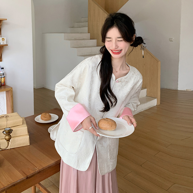 新中式印花国风外套女春季2025新款撞色减龄气质宽松百搭绝美上衣,女装短外套,2C320
