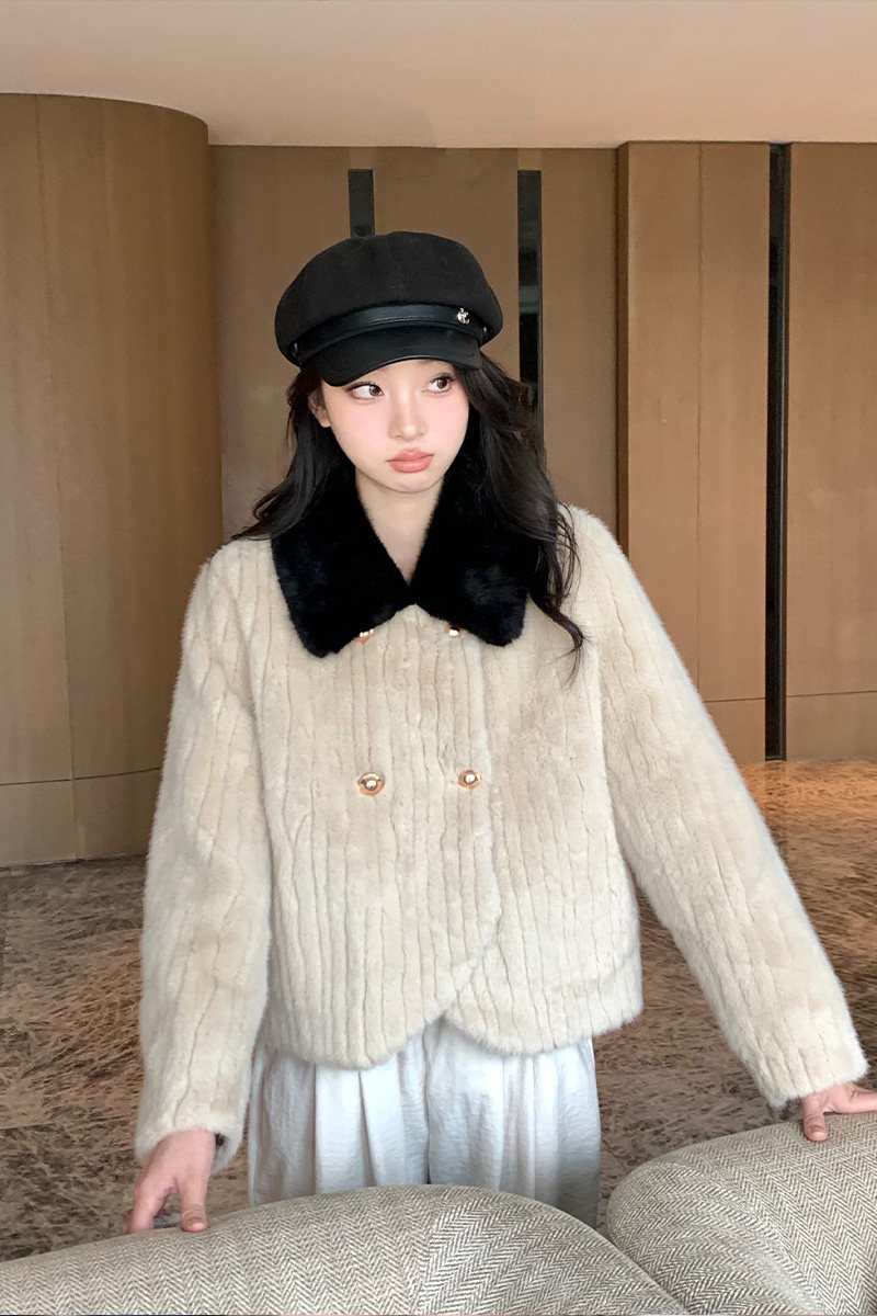 2024撞色仿水貂毛皮毛一体环保毛严格不要低价竞争,女装皮草,2C091