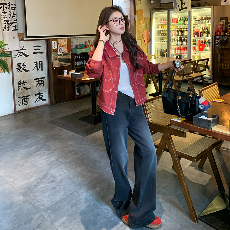 设计感港风复古牛仔短外套女2025春秋季新款韩版宽松工装夹克上衣,女装短外套,2C332