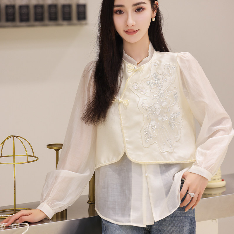 天丝刺绣钉珠长袖秋装新款衬衫2C091-25013p174k279图片